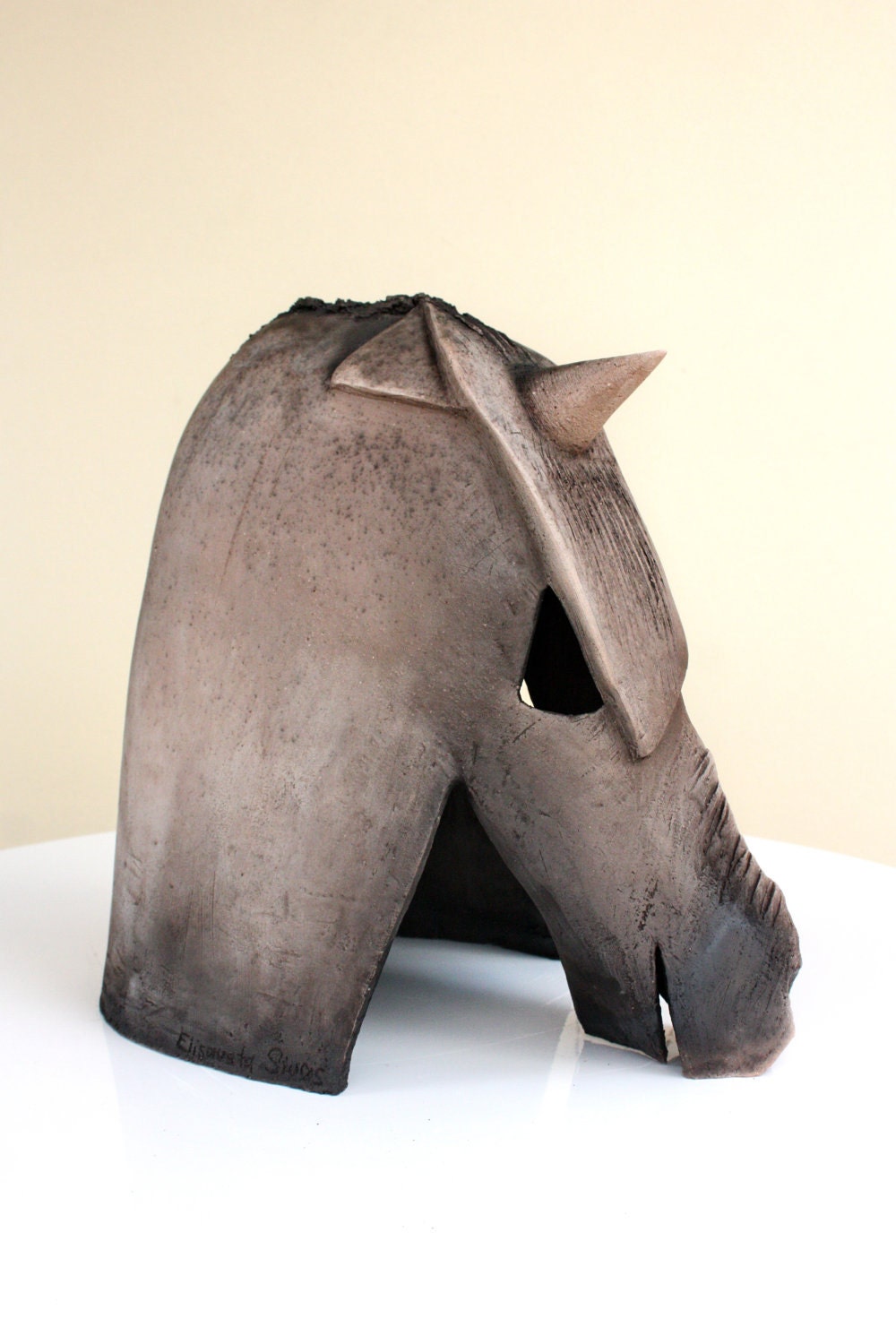 Abstract horse ceramic bust sculpture // modern artwork by