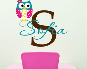 Owl Wall Decals - Name Wall Decal - Childrens Wall Decals - Nurser Vinyl Wall Decal Personalized Name