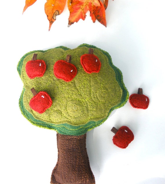 Handmade Montessori Work- Magnetic Wool Felt Counting & Sorting Toy. Apple tree. Made to Order.