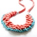 Coral Jersey Necklace With Turquoise Beads Crochet Jewelry Romantic Colorblocking Fabric Necklace