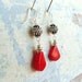 Red Coral Earrings. Bali Sterling Silver Dangle Earrings. Wire Wrapped Briolette Earrings. Coral Jewelry. Red Coral Jewelry