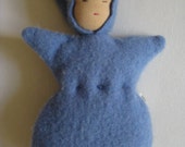 Waldorf style Baby Bunting Doll, Blue Upcycled Wool, Waldorf Sleeping Baby Doll
