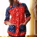 1970s Vintage Red White and Blue Polka Dot Colorblock Jacket - Button Down Long Sleeve Patriotic Blouse - Adorable - Small Medium 2 4 6 8