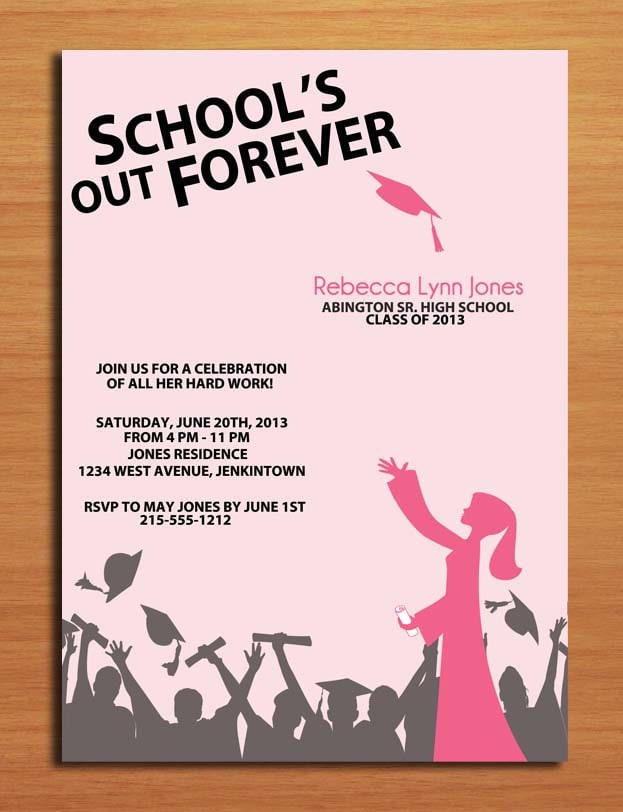 School's Out Hat Toss Graduation Party Invitation Cards