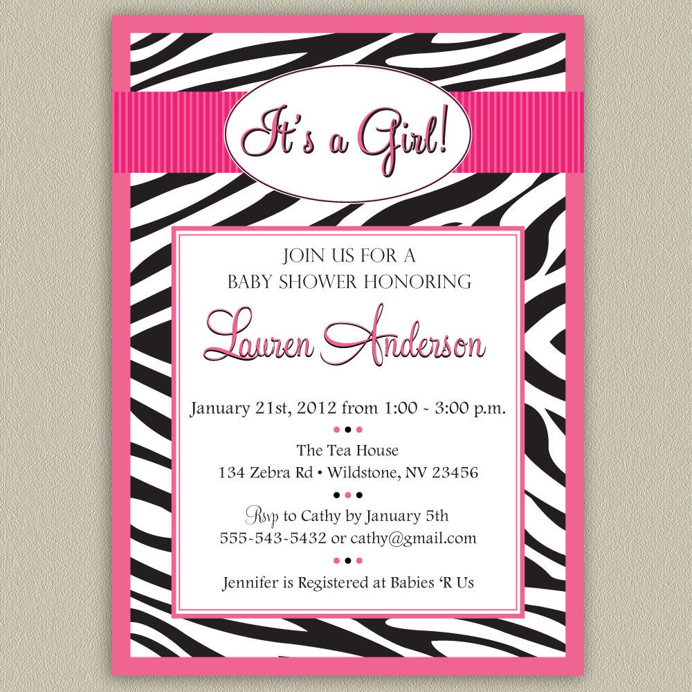 Invitations For Babyshiwer With Zebra Print 5