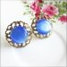 Blue Glass Earrings Filigree Vintage Style Antique Post Earrings - Sapphire Sass