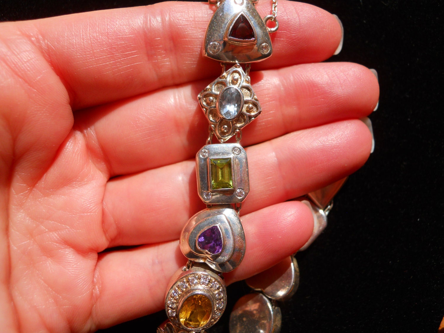 Multi Gem Sterling Slide Bracelet