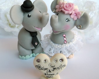 Elephant cake topper for wedding with personalized banner - Tall figurines( over 4")