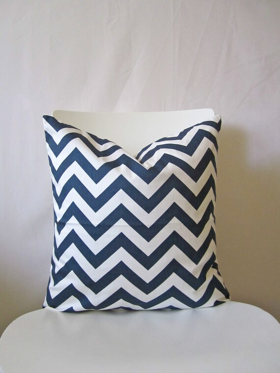 Items similar to 18 inch throw pillow cover, Chevron navy blue and