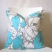 MINOR DAMAGE - 18 inch throw pillow cover, Teal or Aqua, and white. Large floral pattern, modern print. For indoor use.