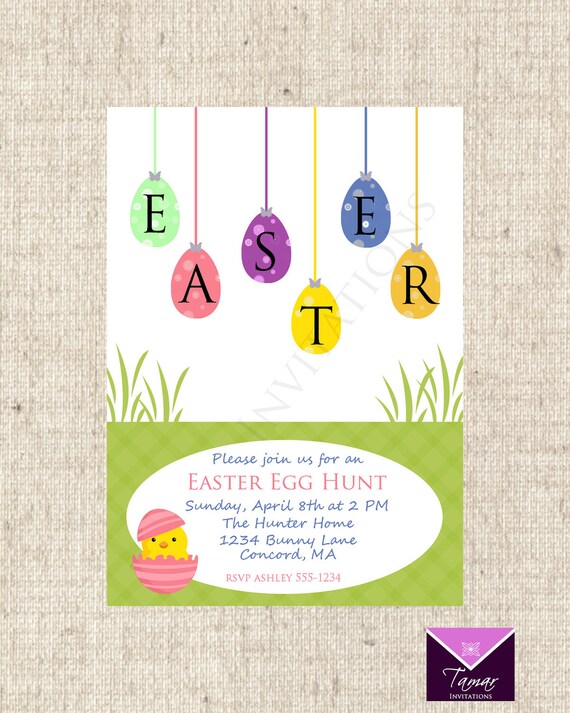 Printable Easter Egg Hunt Invitation Card - Happy Easter Il_570xn