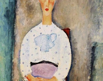 Print of Lady with Polka Dot Blouse by Modigliani