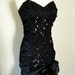 80's Party Dress Black Strapless Wiggle Mermaid Hem Sequin Lace Gown S
