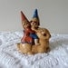 Reserved until 10/11 70's Gnome Figurine Two Gnomes Riding a Bunny