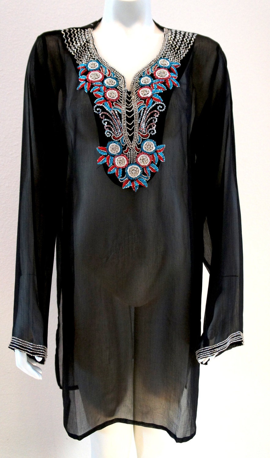 BLACK short kaftan with Embellished Design Hand by LuxorbyMuneera
