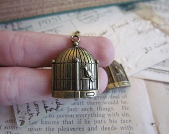 Bronze Birdcage Charms - Antique Bronze - 31x23mm - 5pcs - Ships IMMEDIATELY from California - BC69