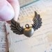 Winged Heart Charms Antique Bronze 35x25mm 5pcs - Ships IMMEDIATELY from California - BC190