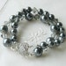 Grey Pearl Bracelet Swarovski Crystal Bracelet Bridal Jewelry Bridesmaid Bracelet Double Row Bracelet Wedding Jewelry Mother of the Bride