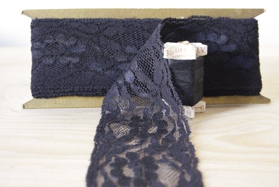 Italian Lace trim Black Floral. New old stock