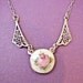 Wonderful 1920's Child's Art Deco Era Sterling Silver Filigree Necklace with Guilloche Enamel Rose