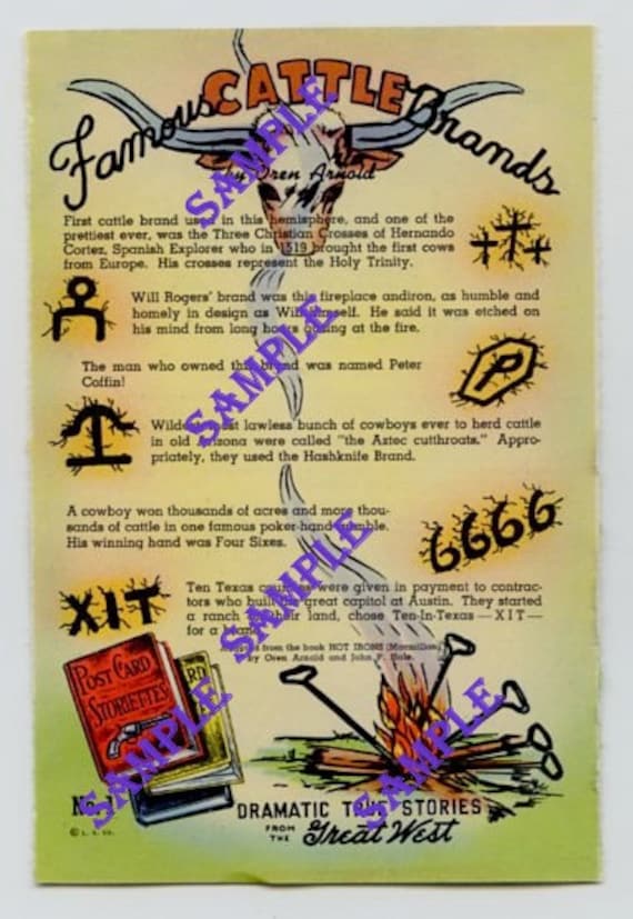 Digital DownloadWestern PostcardFamous Cattle Brands