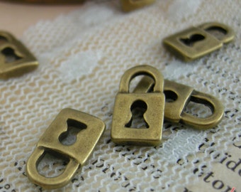 Lock Charms Antique Bronze Small Key Lock Vintage Jewelry Supplies Vintage Style Skeleton Key Lock (BB103)