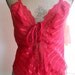 Vintage Red Teddy Lace Sheer Sexy Valentine Lingerie Snap Bodysuit Lace up Front Intimate Apparel NOS