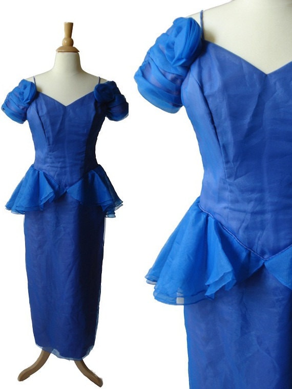 SALE  vintage prom  dress  blue prom  dress  80s  by 