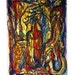 Colorful Bottle with Hand and Fish Gouache Painting