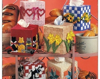 A Baker's Dozen Tissue Box Covers Plastic Canvas Pattern Book American School Of Needlework 3139