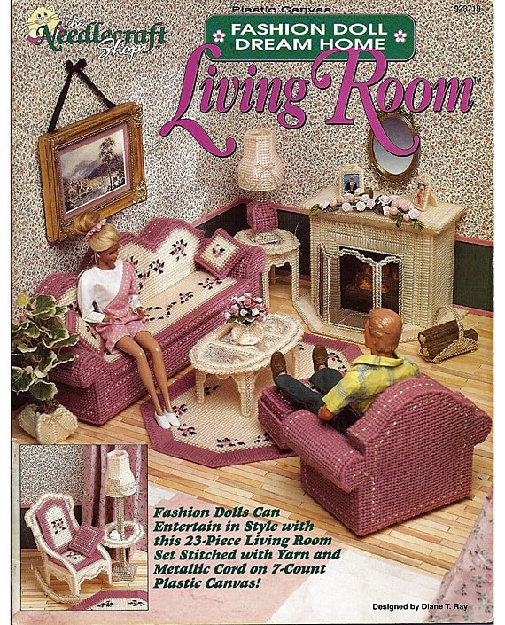 Fashion Doll Dream Home Living Room Plastic Canvas Pattern The