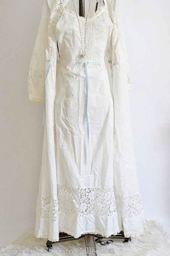 Cotton Queen Anne Lace Bridal Peignoir Night Gown Set Small