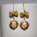 Coral Rose Earrings & Brass Bows - Floral Design - Shabby Chic Earrings