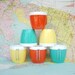 Vintage Insulated Plastic Mugs - Six Yellow, Orange, and Blue NFC Cups