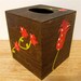 Tissue Box Cover, Wood with Paper Decoupage Flower Collages, Red, Dark FInish