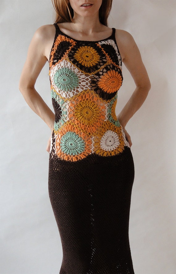 Crochet hippie dress - gypsy bohemian chic  - ready to ship size s