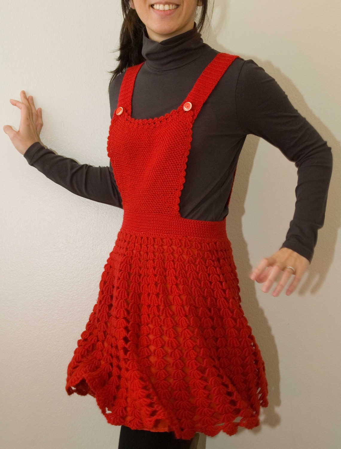 1960s red hand-crocheted jumper dress size S by RoseleinRarities