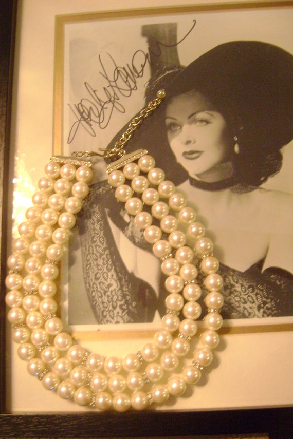 Original Franklin Mint Pearl Necklace Vintage Triple Strand