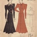 Advance Sewing Pattern RARE 30s Dress High Neck Collar Fitted Waist Slim Skirt Flared Hem Long Sleeves Diamond Shaped Waist Puff Shoulders
