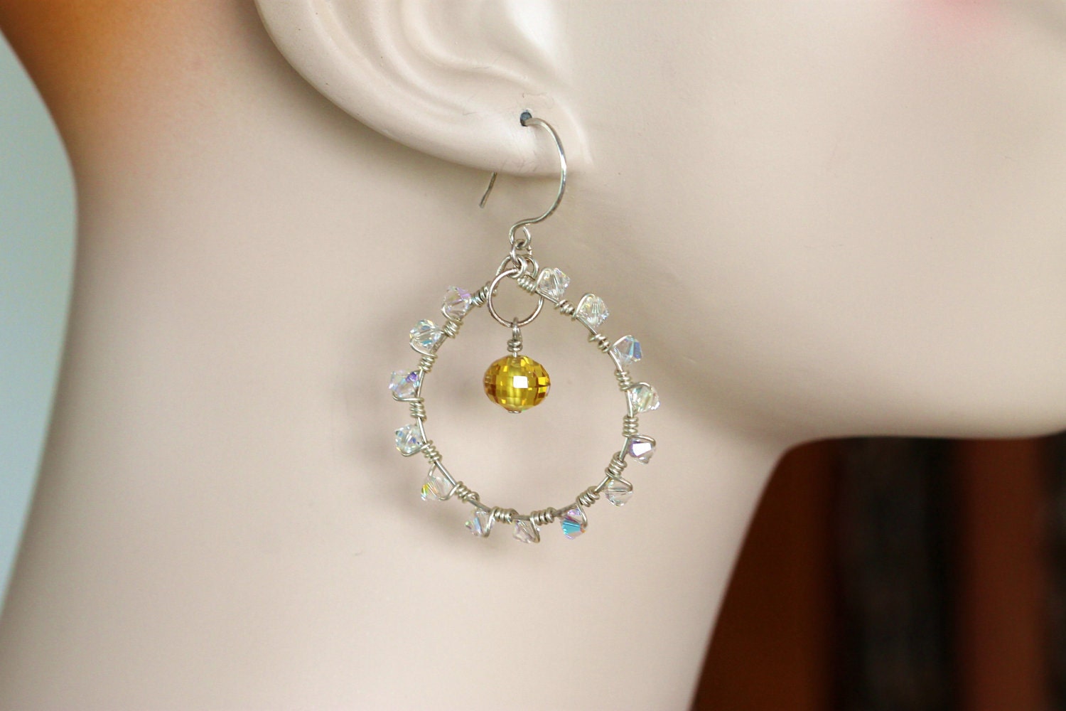 Large crystal hoop earrings Swarovski crystal & cubic