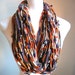 Chunky Infinity Scarf Autumn Fashion Cowl Purple Gold Rust Taupe Geometric Print