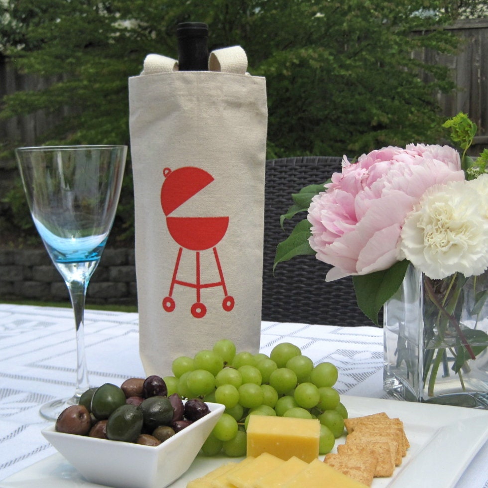 SALE Recycled Cotton Canvas Wine Bag BBQ by Towne9 on Etsy