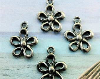 Whimsy Flower Charms -4 pieces-(Antique Pewter Silver Finish)--style 675--