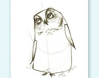 Owl Helpful Print A5 Sepia from original illustration