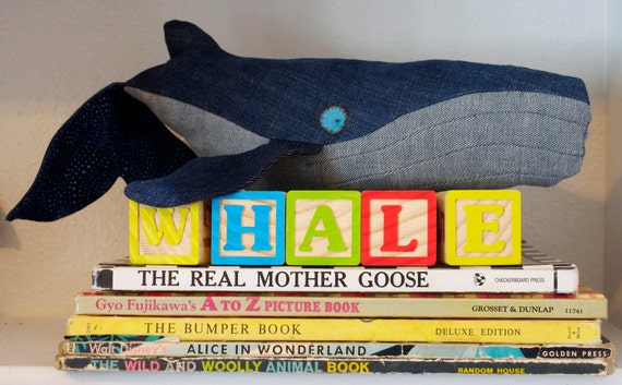 Humpback whale Mama, handmade large eco-friendly plush  whale created out of repurposed vintage denim