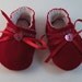 Handmade Red and White Felt Baby Shoes Made of Soft Felt with Bow and Heart Shape Button Felt Booties Crib Shoes Felt Christmas Baby Shoes