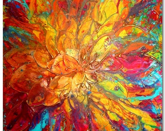 Original XXL Flower Art by Caroline Ashwood- Textured and contemporary abstract painting on canvas - FREE SHIPPING