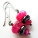 Hot Pink & Black Oxidized Sterling Earrings, Mystic Black Spinel Ruby Moonstone Earrings Graduated Rondelle Gemstone Jewelry OOAK Handmade