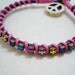 Leather wrap bracelet, multi-color gold studded cup chain with peace sign bead, brass hex nut toggle closure