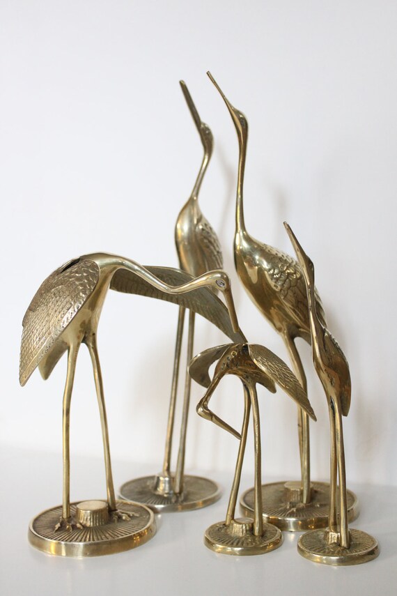 Vintage Brass Cranes Mid Century Modern Decor 5 Antique